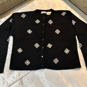 Vintage Liz Claiborne Collection Black Cardi w/Gems, Size M